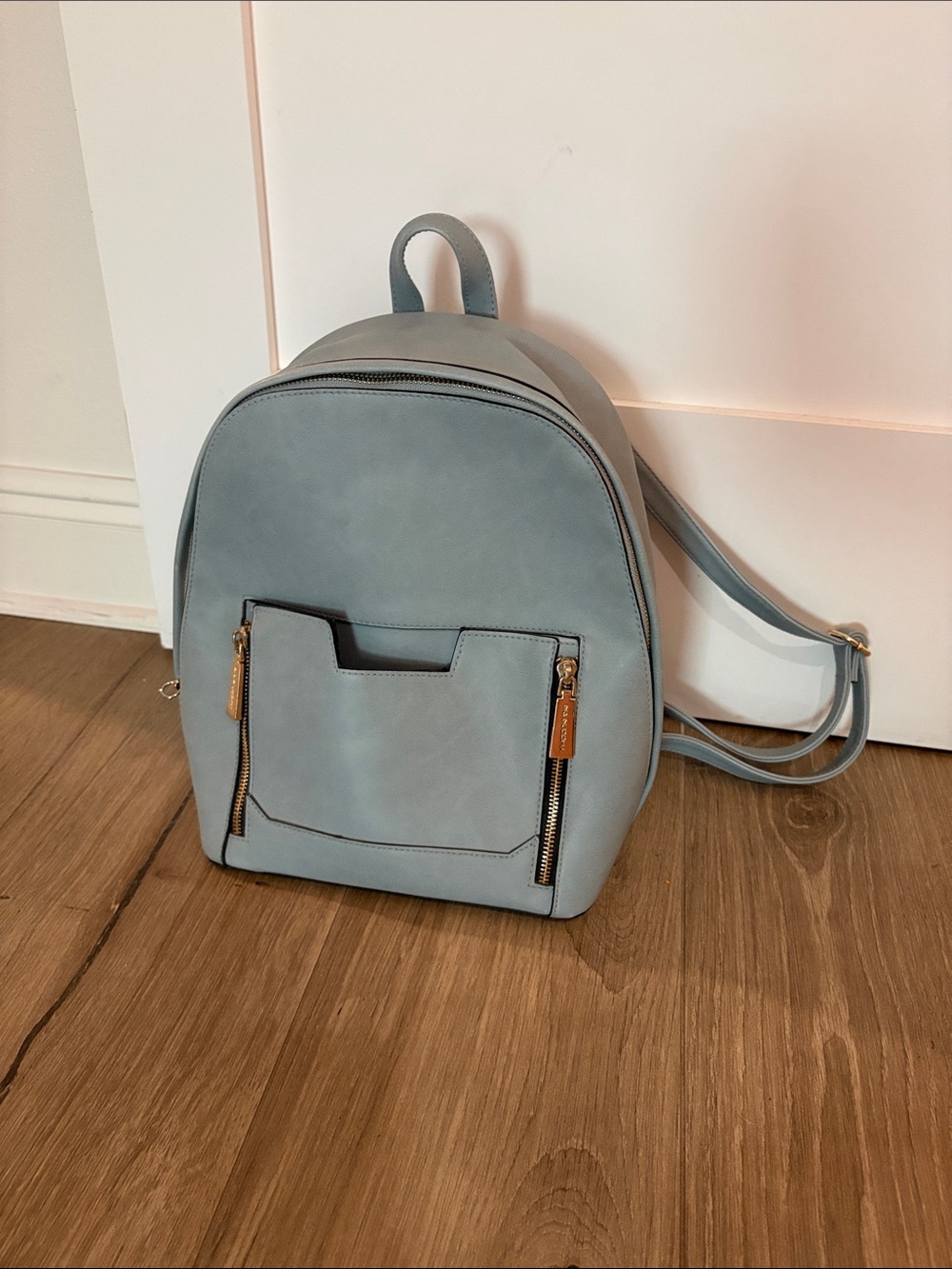 Big Buddha Light Blue Mini Backpack with Gold Zippers